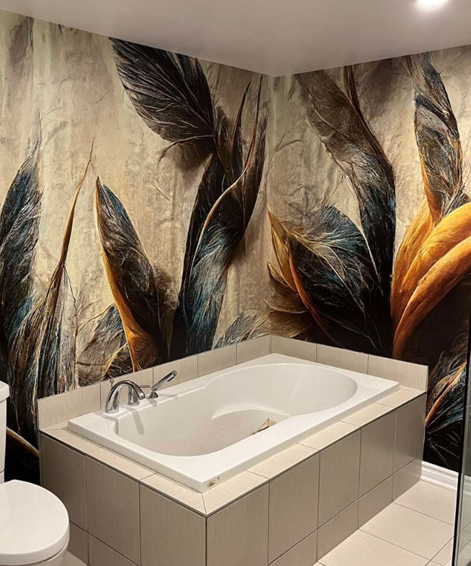 Papier paint dans une salle de bain
